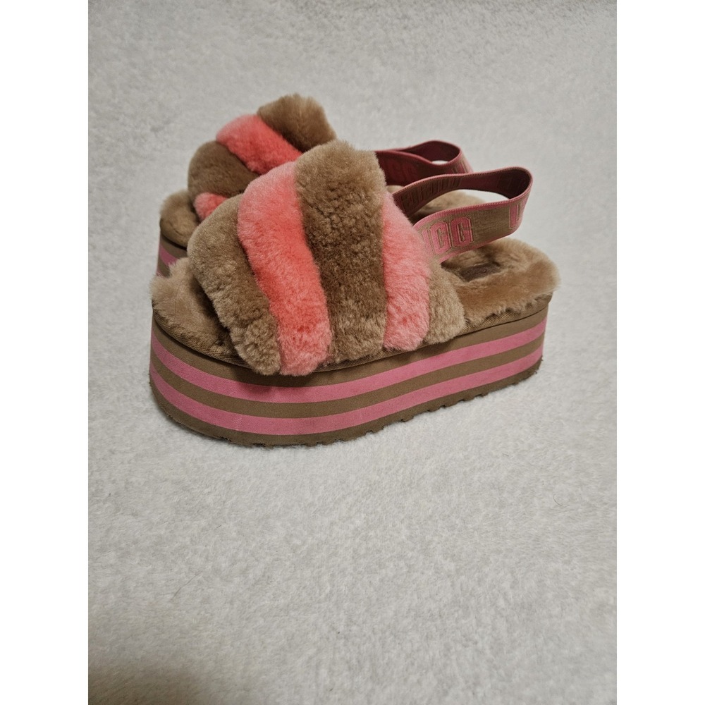 UGG Oh Yeah Disco Stripe Platform Sandals Pink Brown Women 5 Shearling Slingback